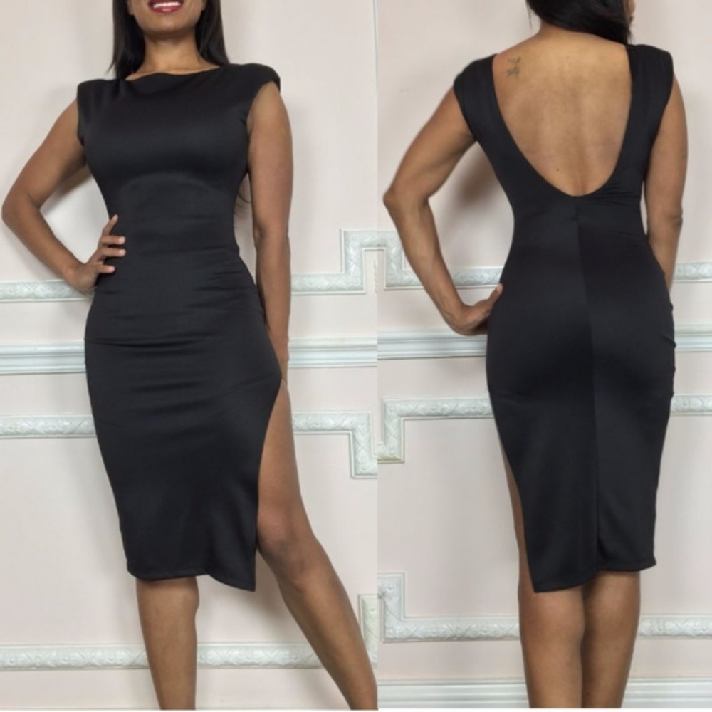 Sexy Low back black dress with High Slit new - Picture 2 of 7
